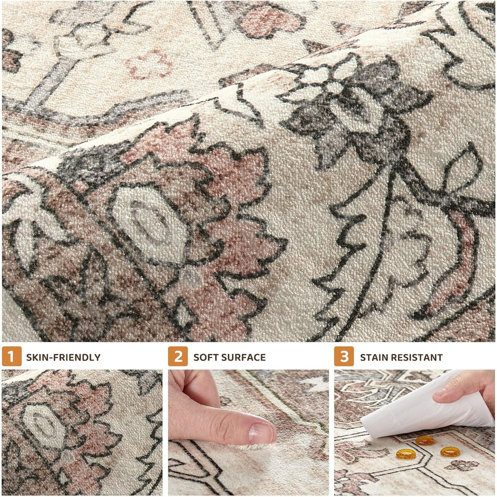 10x14 Area Rugs Living Room: Washable Vintage Rug Large Non-Slip Stain Resistant Ultra Soft Low Pile