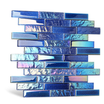 Blue Glass Porcelain Tile Box of 5 Square Feet Iridescent Starry Sky Backsplash Tile for Swimming Pool Kitchen