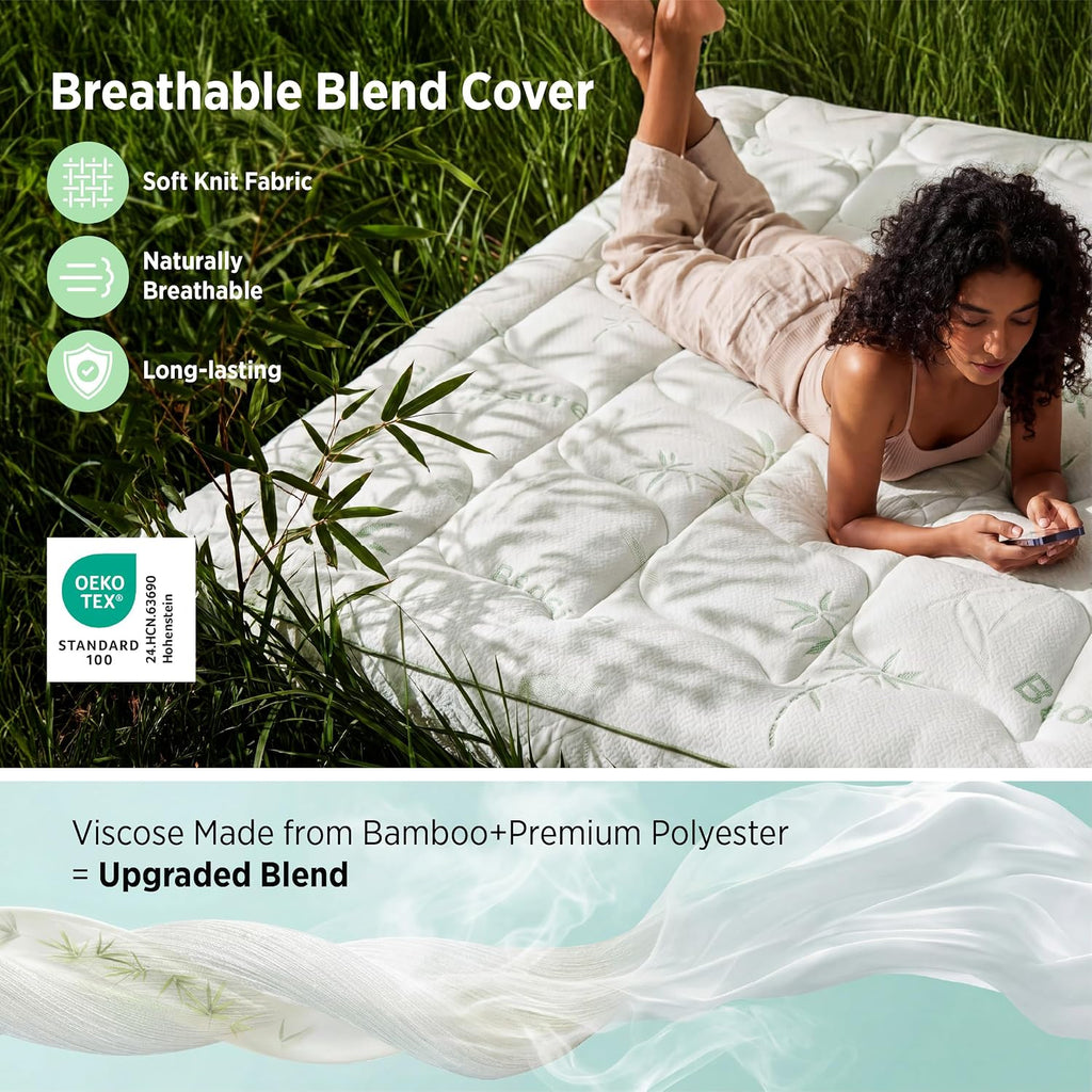 2-in-1 Mattress Topper, 5 Inch Memory Foam Mattress Topper Queen, 3 Inch Memory Foam + 2 Inch Viscose Made from