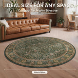 Round Rug 8ft-Machine Washable Area Rugs Non-Slip for Bedroom, 8x8 Vintage Floral Rug Distressed Thr