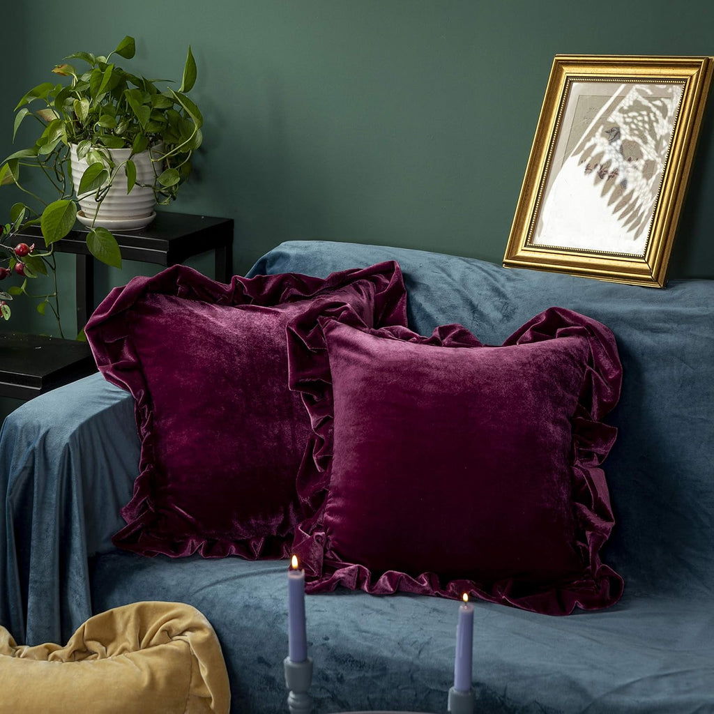 Velvet Throw Pillow Cover Soft Decorative Luxurious Solid Square Cushion Case,Pack of 2, 18 x 18 Inches, Amaranth