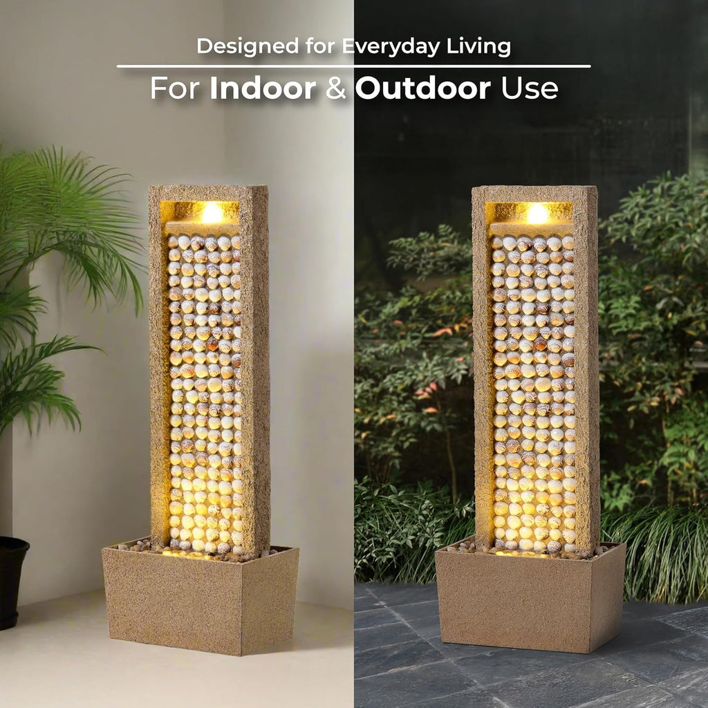 Coastal Seashells Design Outdoor Water Fountain - Warm Glow Lighting with Steady Flow & Electric Pump, Brown