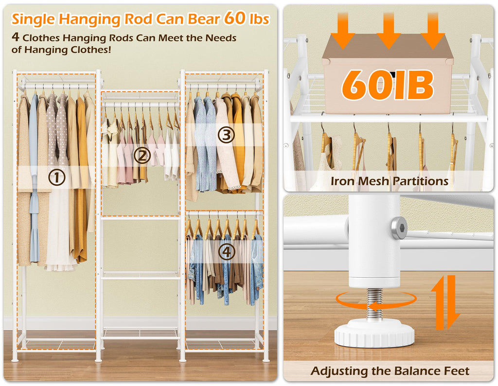 Wardrobe Closet, 4 Hanging Spaces Portable Clothes Rack