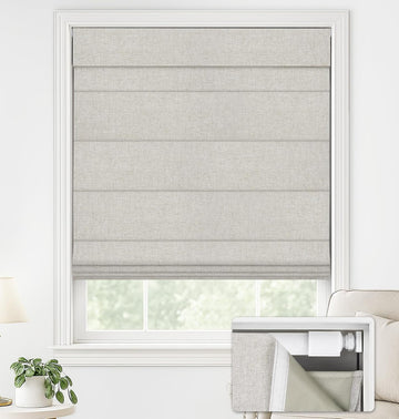 No Drill Roman Shades, Blackout, 28" W x 64" H, Beige | Cordless Blackout Window Shades with UV Protection, Polyester