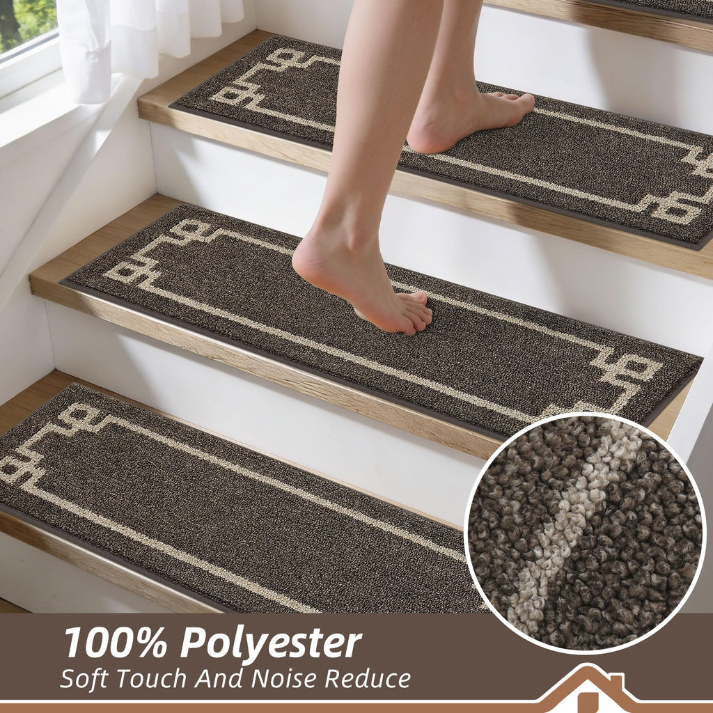Stair Treads for Wooden Steps Indoor, 9"x28", 15pcs, Brown