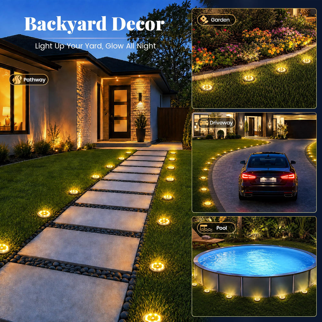 20 Pack Small Solar Ground Lights, Pathway Lights Warm White
