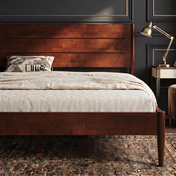 Bed Frame Queen, Premium Solid Wood Platform Bed with Reinforced Frame, Japanese Joinery Bed Frame, Wood Slat