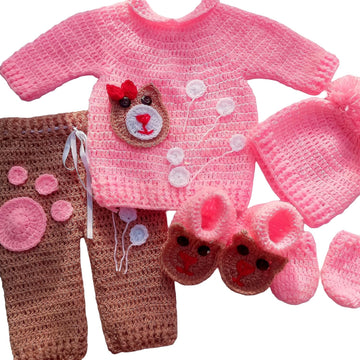 Unisex Crochet Baby Clothes Set, Cute Baby Sweater, Pants, Booties & Hat, Soft Cotton Outfit