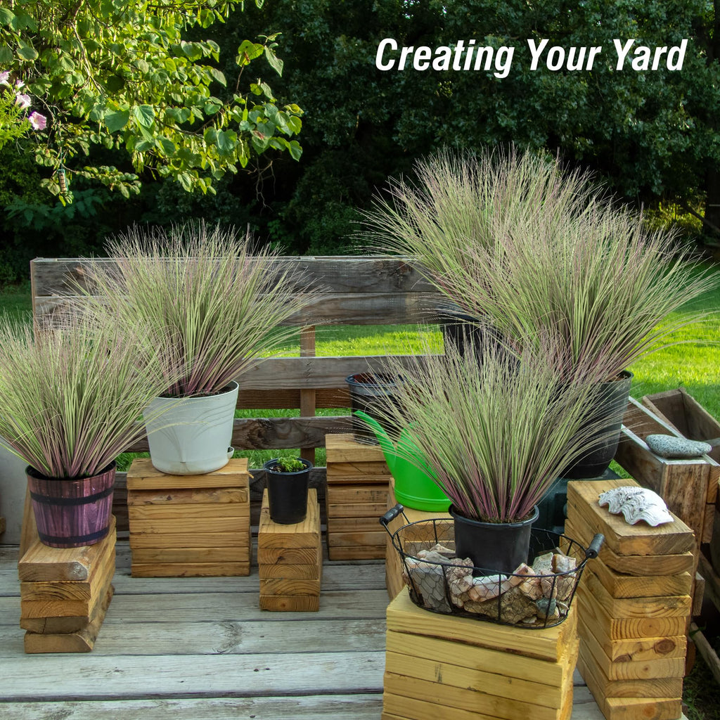 Artificial Purple Fountain Grass for Outdoor Planters, 24 Pcs 16.5 Inch Purple Green Faux Fall Grass, Artificial