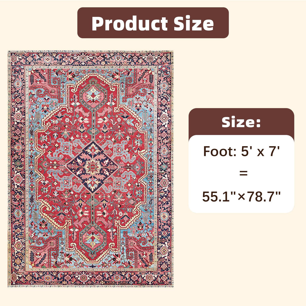 5×7 Area Rug Persian Vintage Rose Red Carpet