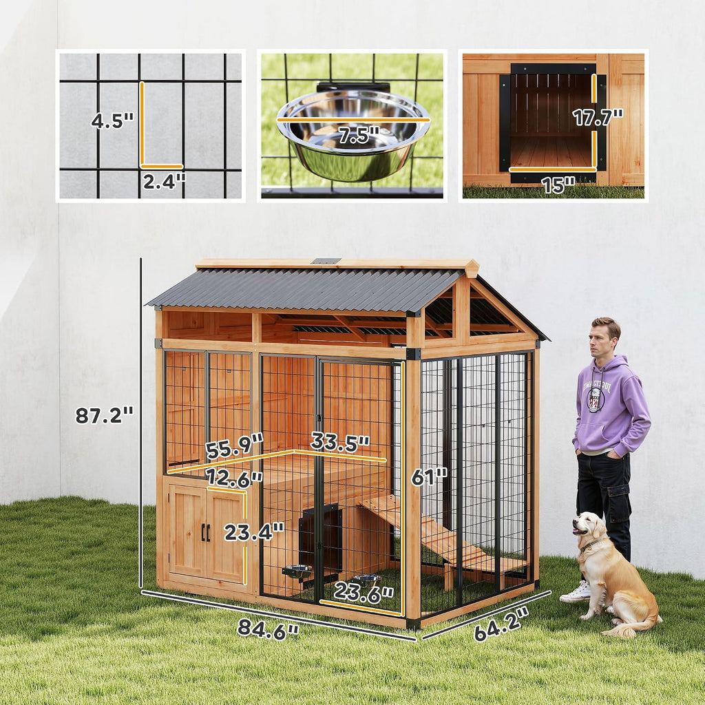 7' x 5' Extra Large Outdoor Dog Kennel Walk-in Wood Dog House Yellow
