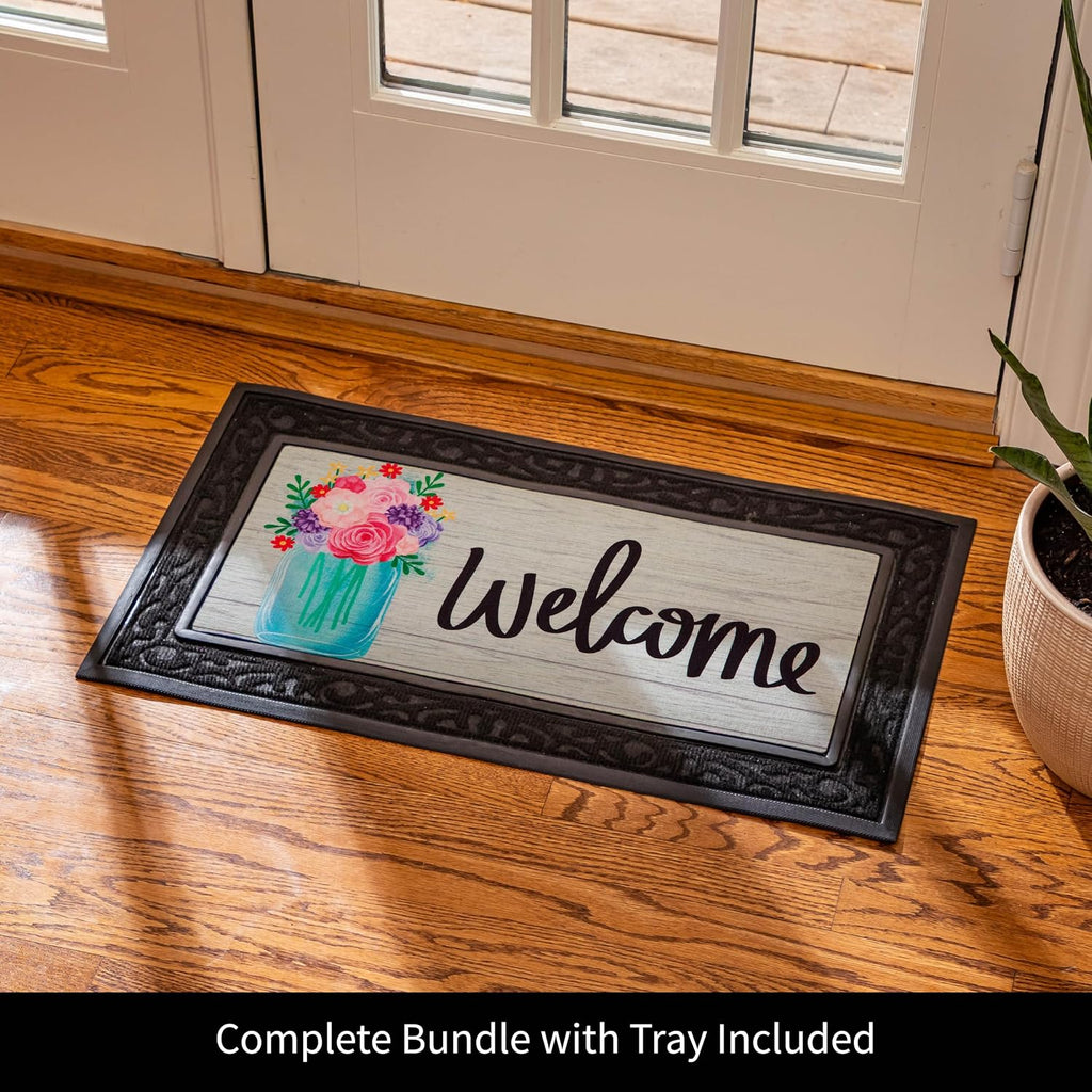 Sassafras Doormat Insert Bundle & Tray Set of 5, Spring Summer Fall Winter Interchangeable Entrance Door mats Indoor
