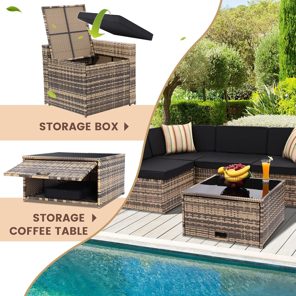 8 Piece Patio Furniture Set, Outdoor Modular Conversation Set | UV Treated Wickers, Machine Washable Cushions, Seats