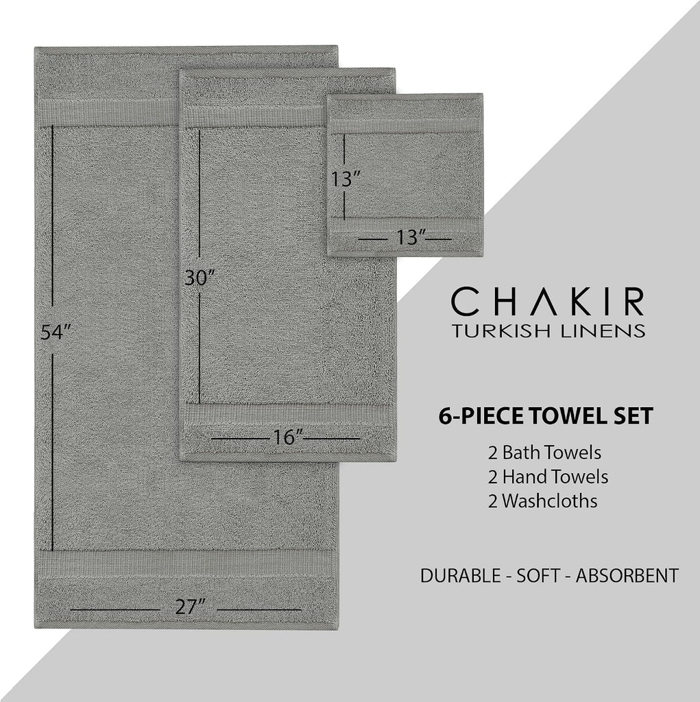 6 Piece Towels Set, 100% Cotton Luxury Turkish Towels , Soft Absorbent Bath Towel Set with 2 Bath Towels 2 Hand