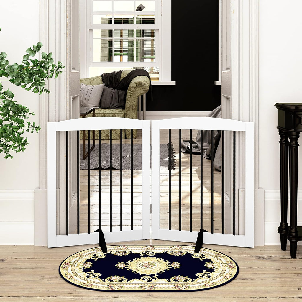 Freestanding Pet Gate for Dogs, Foldable Wooden Dog Gate, Indoor Pet Barrier for Stairs, Doorways, Support Feet