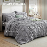 Queen Comforter Set Grey - Bed in a Bag Queen Bedding 7 Pieces, GentleSoft Pintuck Bed Set Gift for Family