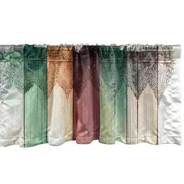 Cottagecore Window Valance Pack of 2, Mediterranean Lace Art with Lines on Farmhouse Rustic Back Print, Rod Pocket