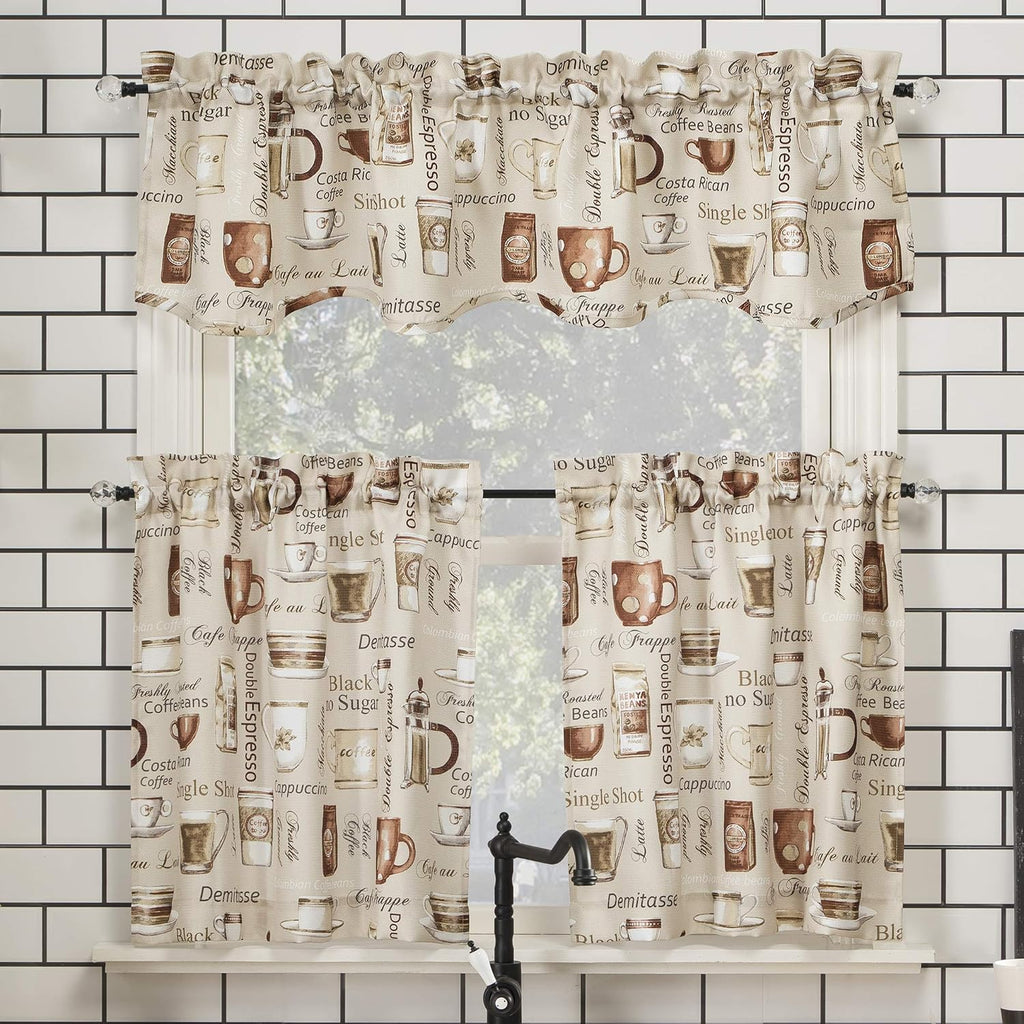 Bristol Coffee Shop Semi-Sheer Rod Pocket Kitchen Curtain Valance and Tiers Set, 54" x 24", Ivory Off-White
