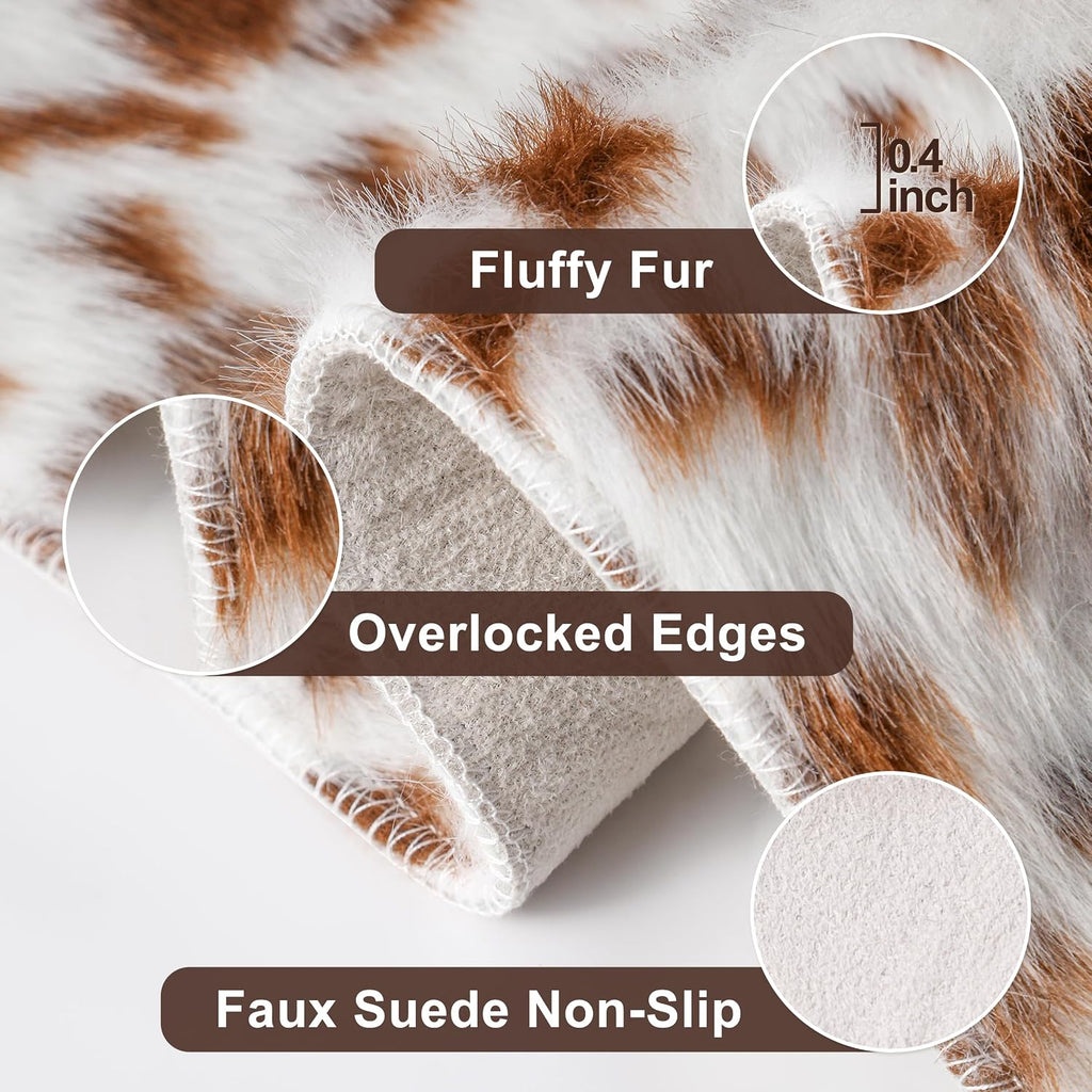 Cow Print Faux Cowhide Rug, Fluffy Fur 5. Washable Cow Rugs Bedroom Animal Print Hide Skin Rustic Western