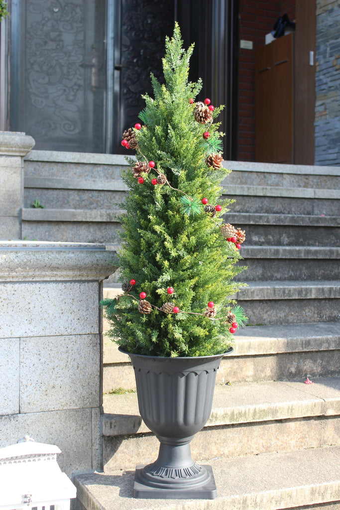 3ft Artificial Topiary Trees Artificial Cedar Trees UV Resistant Bushes Potted Set of 2 Faux Shrubs for Outdoor