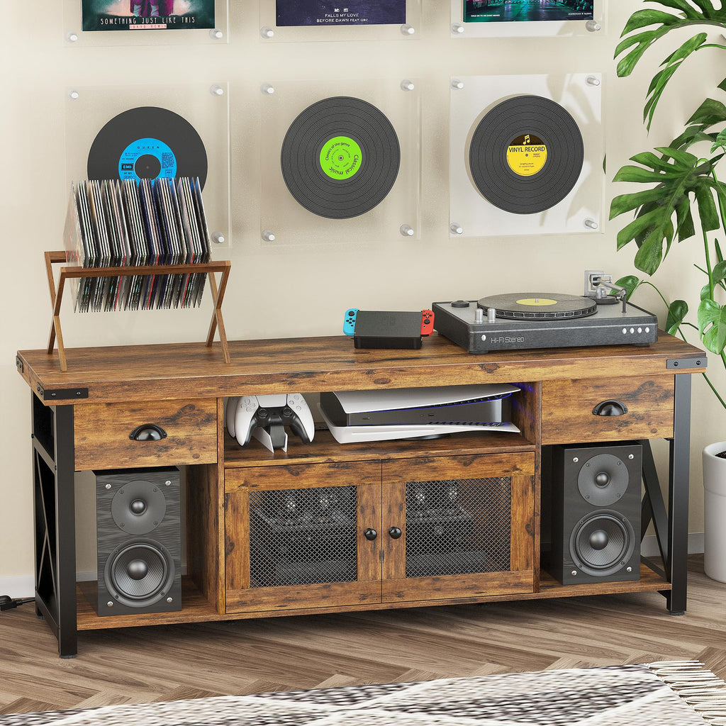 TV Stand for TV up to 55 Inches, Farmhouse Entertainment Center with 2 Drawers & Storage Cabinets, Industrial Media
