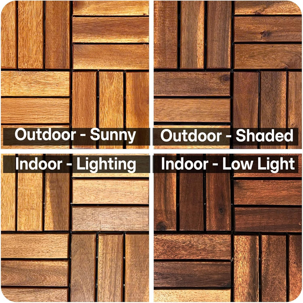 Wood Interlocking Deck Tiles - 12"x12" Indoor & Outdoor Flooring Tiles for Balcony, Backyard & Poolside, Weather & UV
