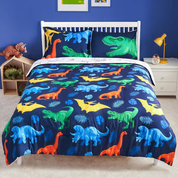 Joiedomi Kid Comforter Set 5 Piece Dinosaur Bedding Set for Boys Girls Super Soft Microfiber Bed in a Bag with