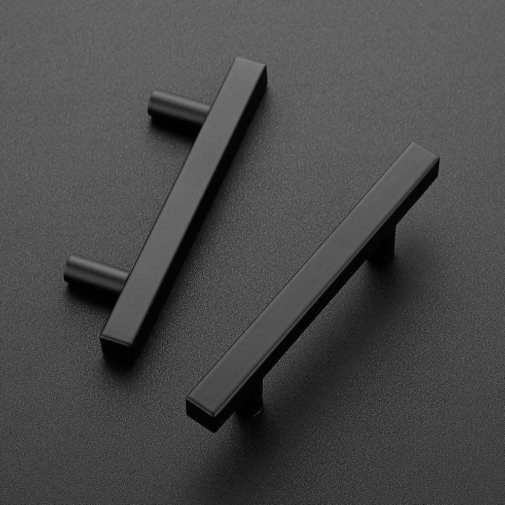 30 Pack 5 inch Square Cabinet Pulls Matte Black Stainless Steel Kitchen Drawer Pulls Cabinet Handles 5”Length, 3” Hole