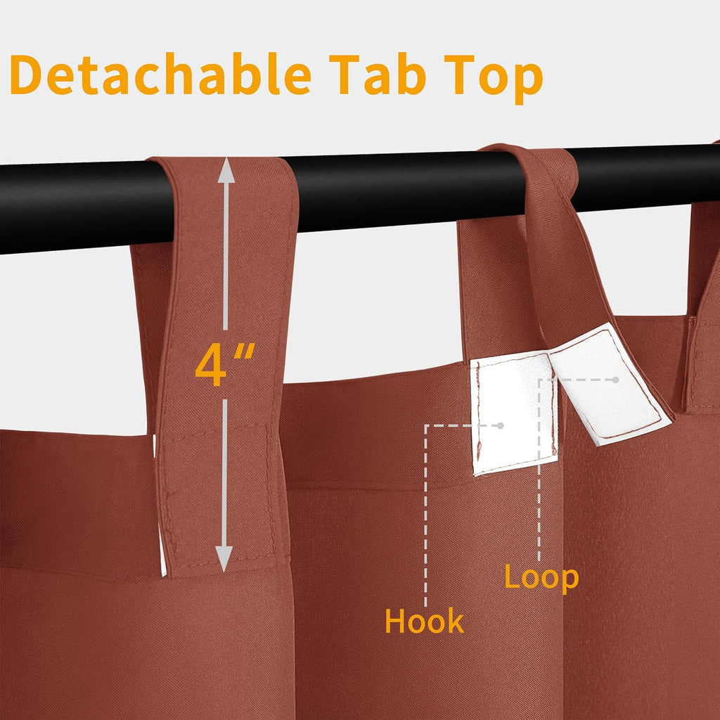 Outdoor Patio Curtains 2 Panels, 54x108 inch, Terra Red | Privacy Waterproof Windproof Detachable Tab Top and Bottom