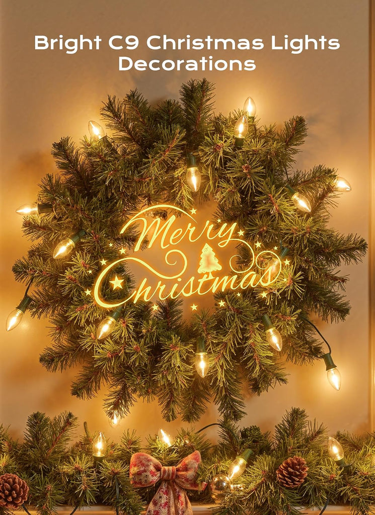C9 Christmas Lights Outdoor, 100 FT 100 LED Vintage Warm White C9 String Lights Connectable for Christmas Tree