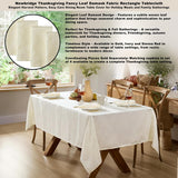 Ivory Fancy Leaves Damask Fabric Holiday Tablecloth, 52 x 70 Inch Rectangle, Elegant Swirling Leaf P