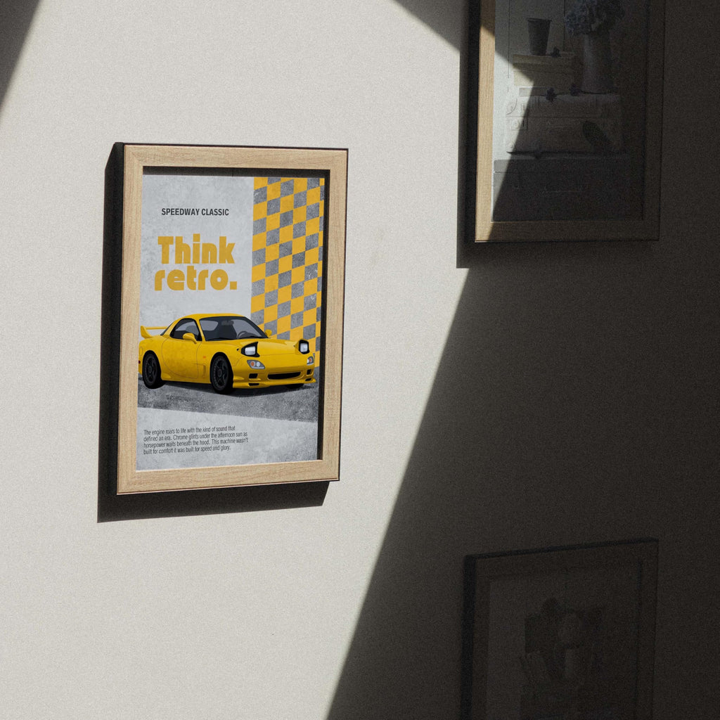 Retro Car Poster Vintage Car Poster Canvas Wall Art - Yellow Racing Coupe Decor for Boys Room, Garage & Office