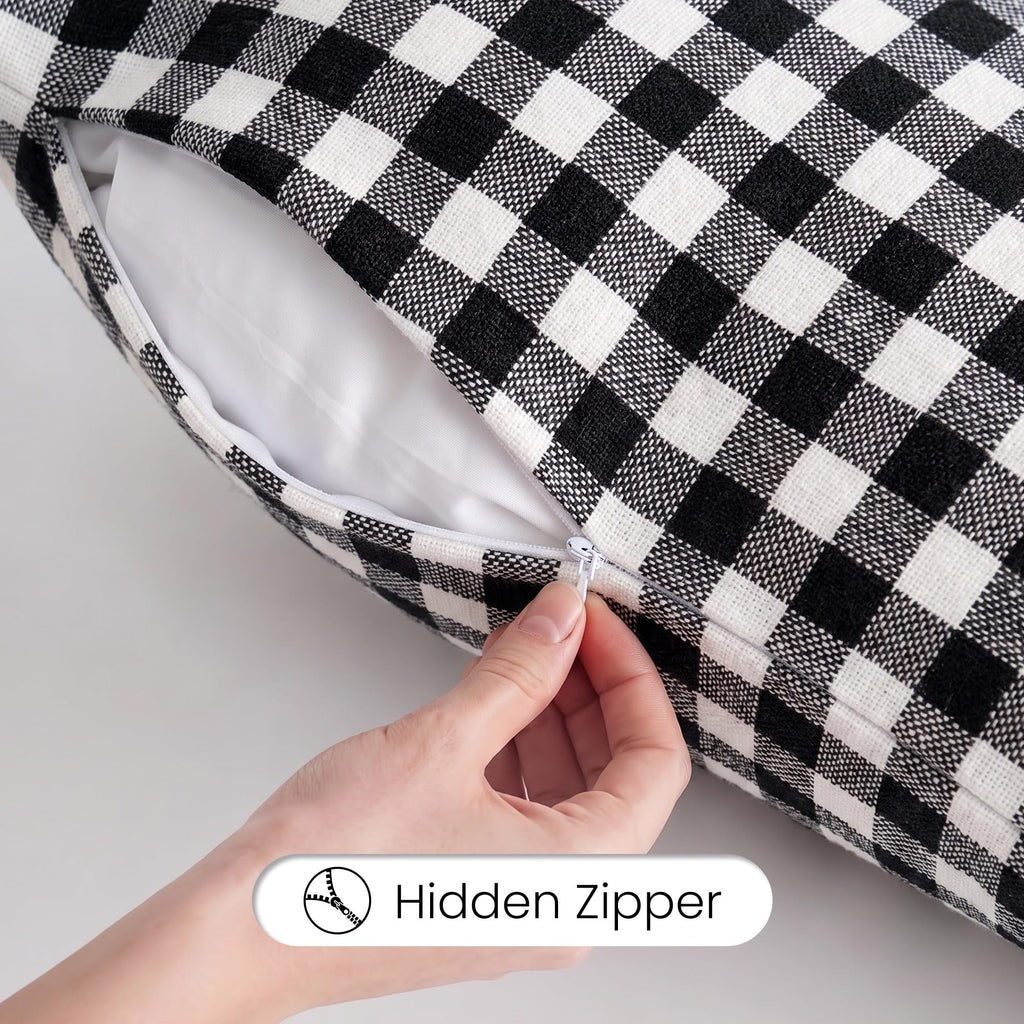 Black and White Decorative Long Body Gingham Plaid Throw Pillow Cover 14x36