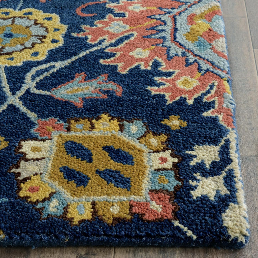 Area Rug 8x10 - Roslyn - Large - Navy & Multi, Handmade Wool, Floral Design