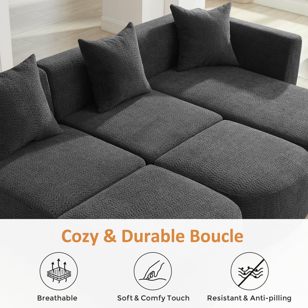 109.84" Modular Sectional Sofa with Pillows, 5-Seater, Dark Gray