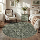 8ft Green Round Washable Area Rug for Living Room Vintage Boho Non Slip Circle 8x8 Large Rug Distres