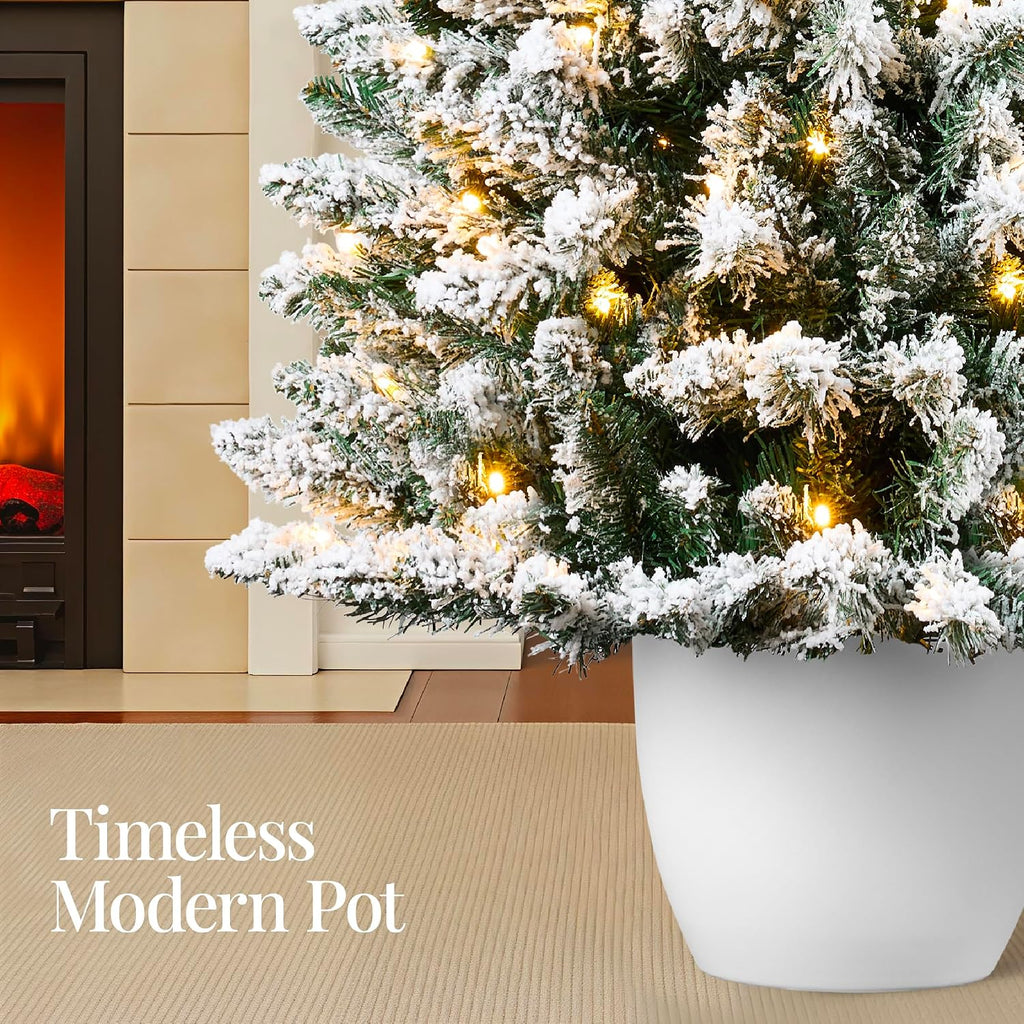 Prelit Potted Flocked Pencil Christmas Tree, 4.5Ft Artificial Lighted Holiday Décor, 175 Twinkling LEDs , Front Porch