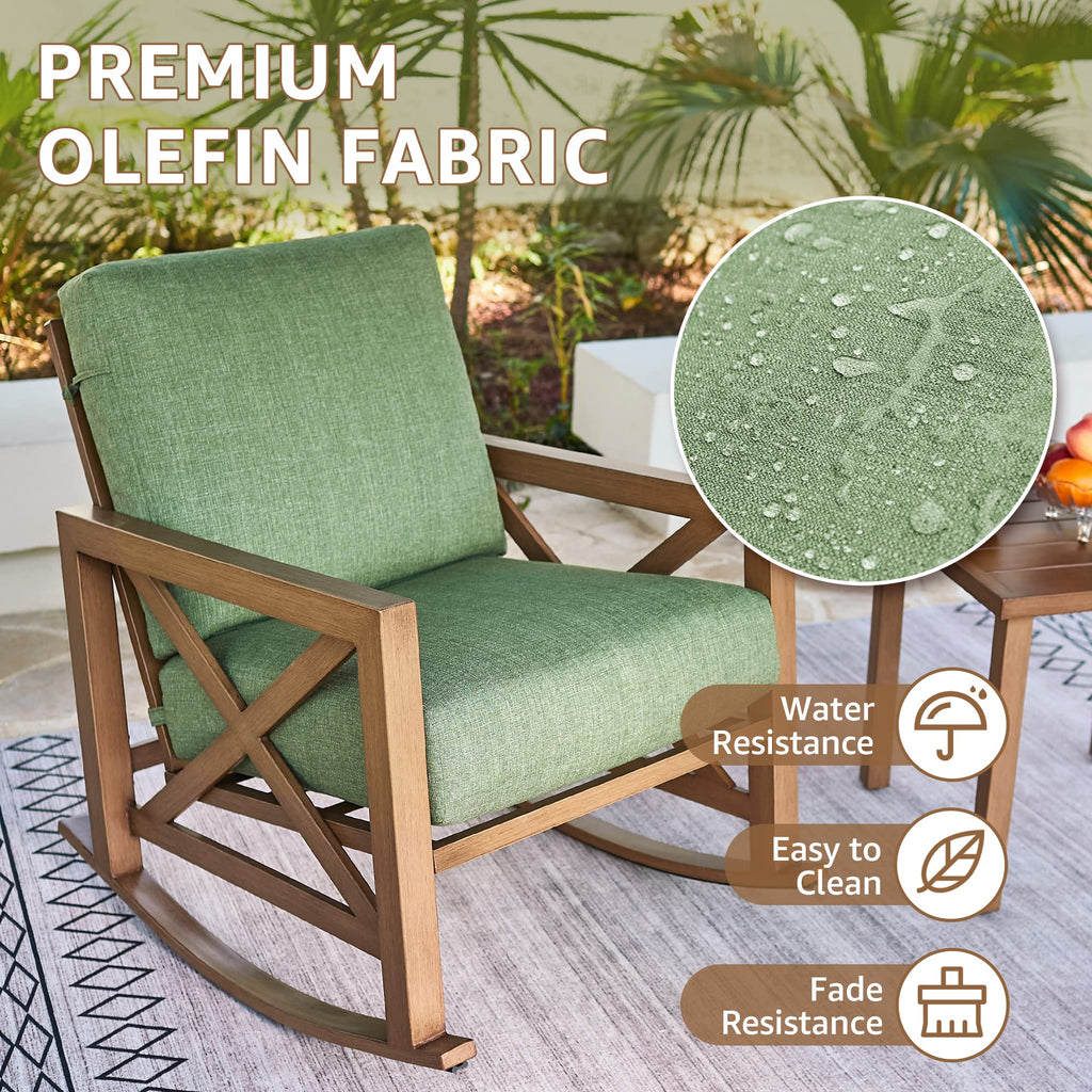 3 Piece Patio Rocking Bistro Set, 6.5'' Thick Cushions
