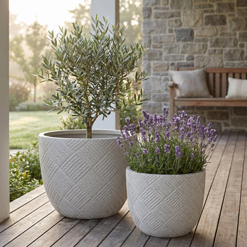 Set of 2 Large Oxide Magnesium Concrete Planters (15" & 18")Garden Decor