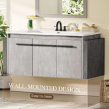 36" Modern Wall Mounted Bathroom Vanity with Sink - White & Gray Cabinet with 2 Soft-Close Doors