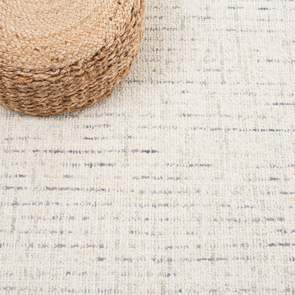 Abstract Area Rug - 10' x 14', Ivory & Light Grey, Handmade Wool