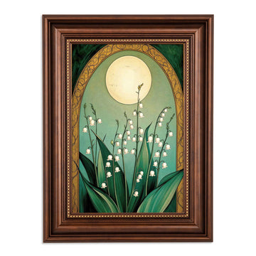 Framed Vintage Moody Boho Floral Moon Pictures Wall Decor The Valley Moon Canvas Art Nouveau Botanical Pictures