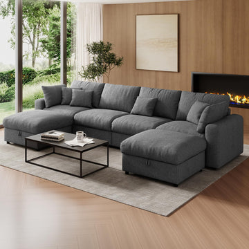 140" Oversized Cloud Sectional Couches, Modern Modular Sectional Sofa with Deep Seat, Convertible U Shape Couch with