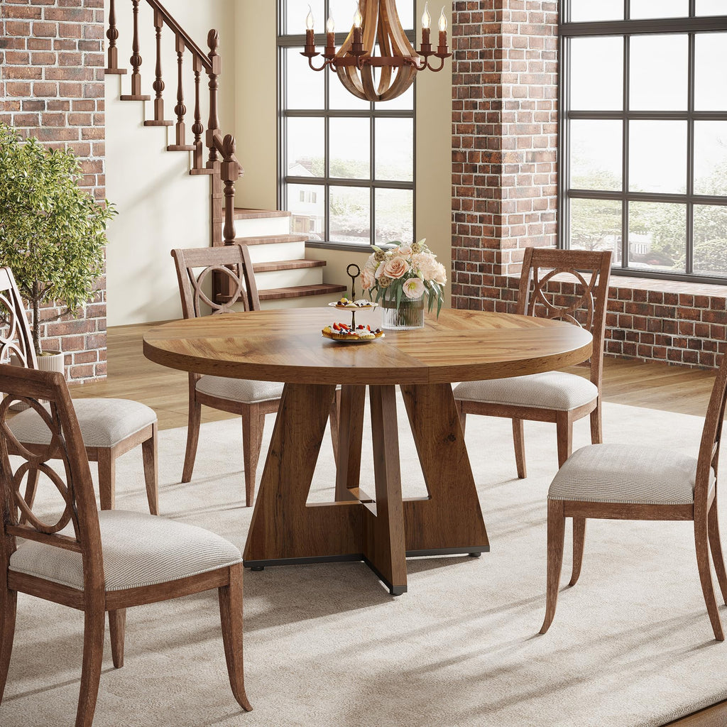 Farmhouse Dining Table, 47 Inch Round Dinner Table for 4, Rustic Round Dining Room Table Dining Room Living Room
