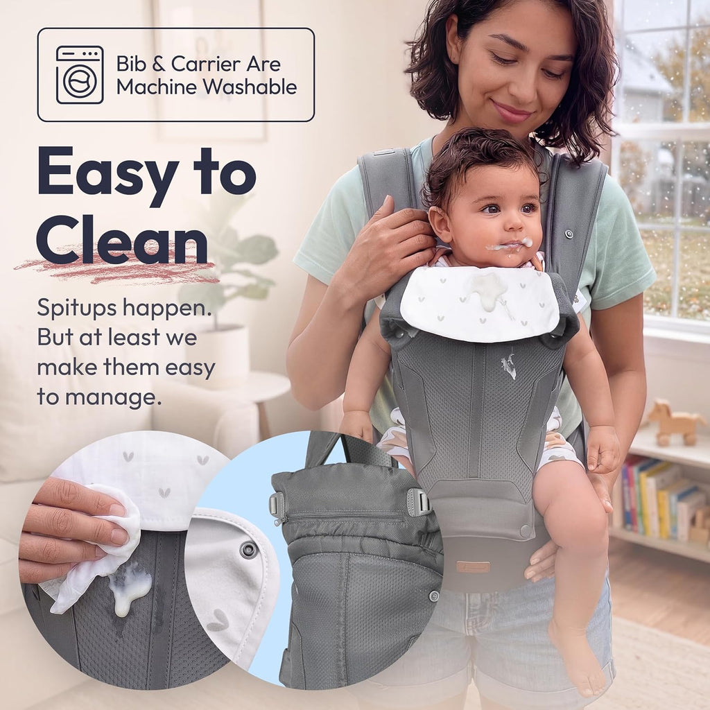 In-1 Baby Carrier with Hip Seat, Ergonomic Newborn to Toddler Carrier 7-50 lbs, Front Back Hip Carry, Lumbar