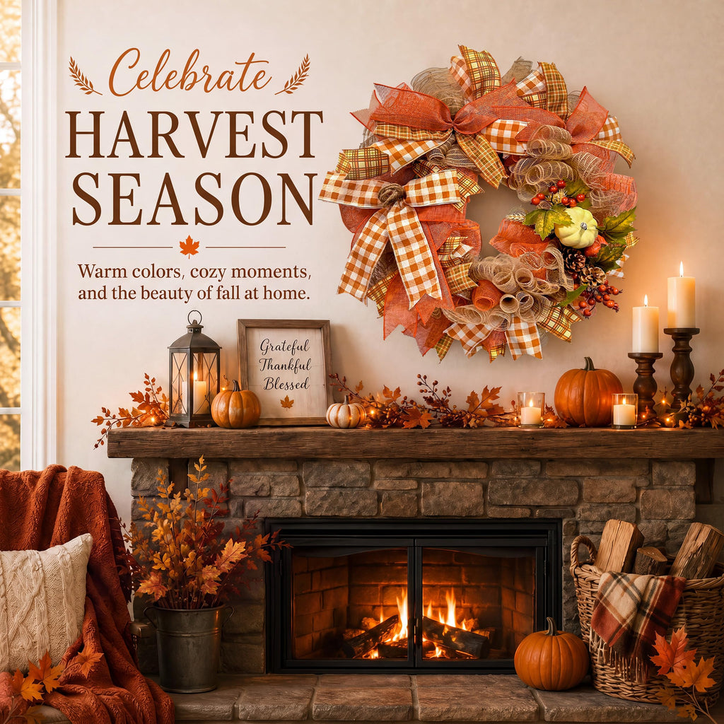 24 Inch Fall Wreaths for Front Door, Pumpkin Autumn Wreath