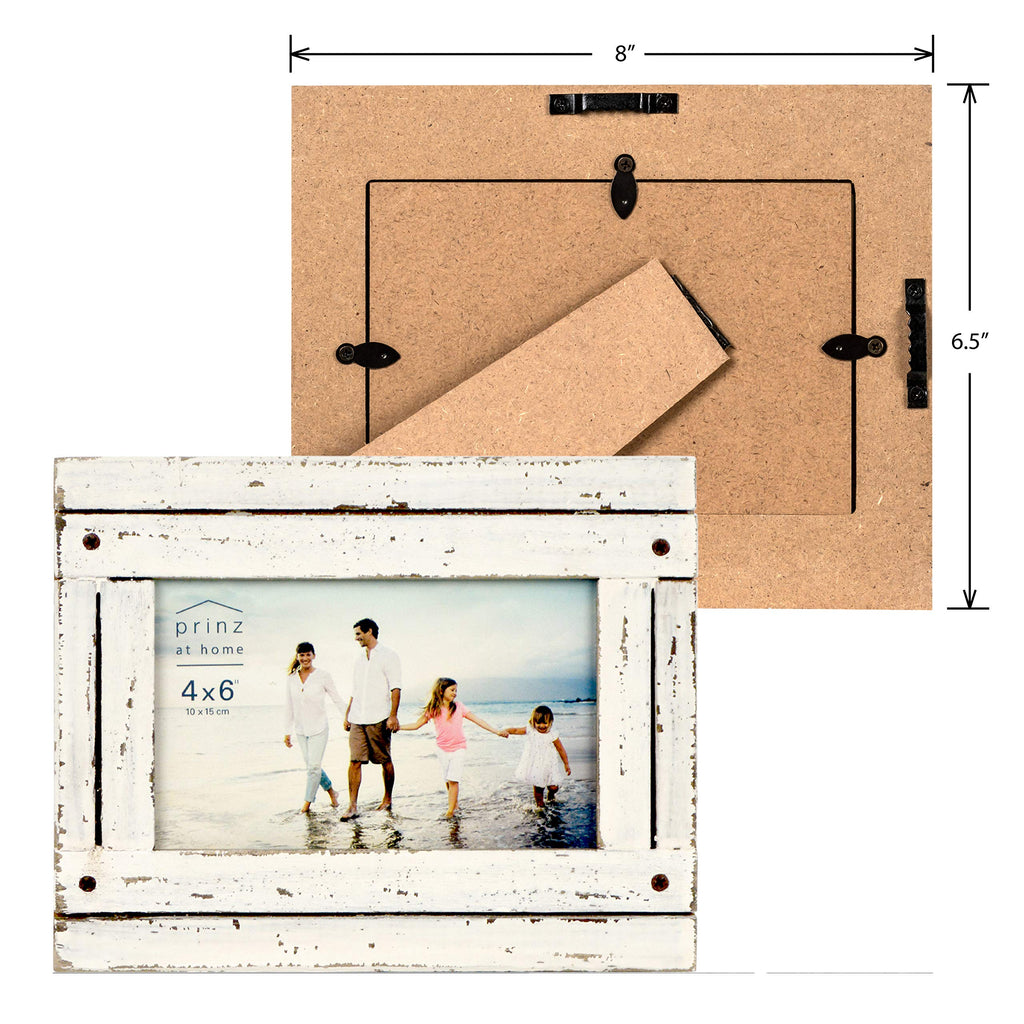Homestead 4x6 Picture Frame Antique White - Distressed Wood Rustic Coastal Decor Two-Way Easel Wall Mount Tabletop