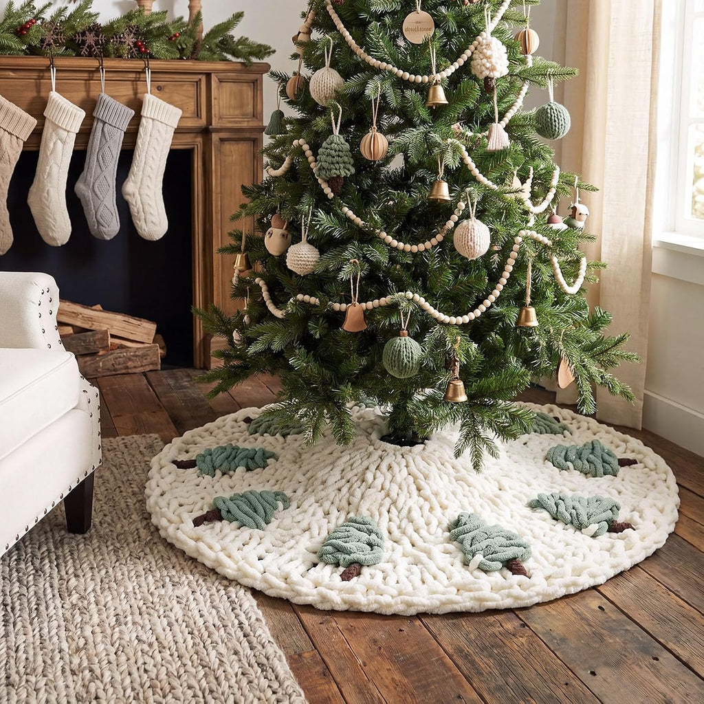 48'' Chunky Knit Christmas Tree Skirt Beige Xmas Trees Skirt
