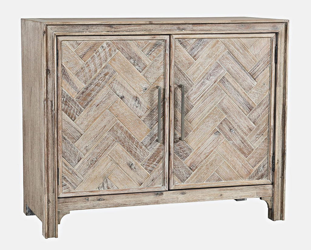 Accent Chest with 2 Doors and 2 Shelves, Acacia Wood Mid-Century Modern Storage Cabinet Bedroom, Grey Wash