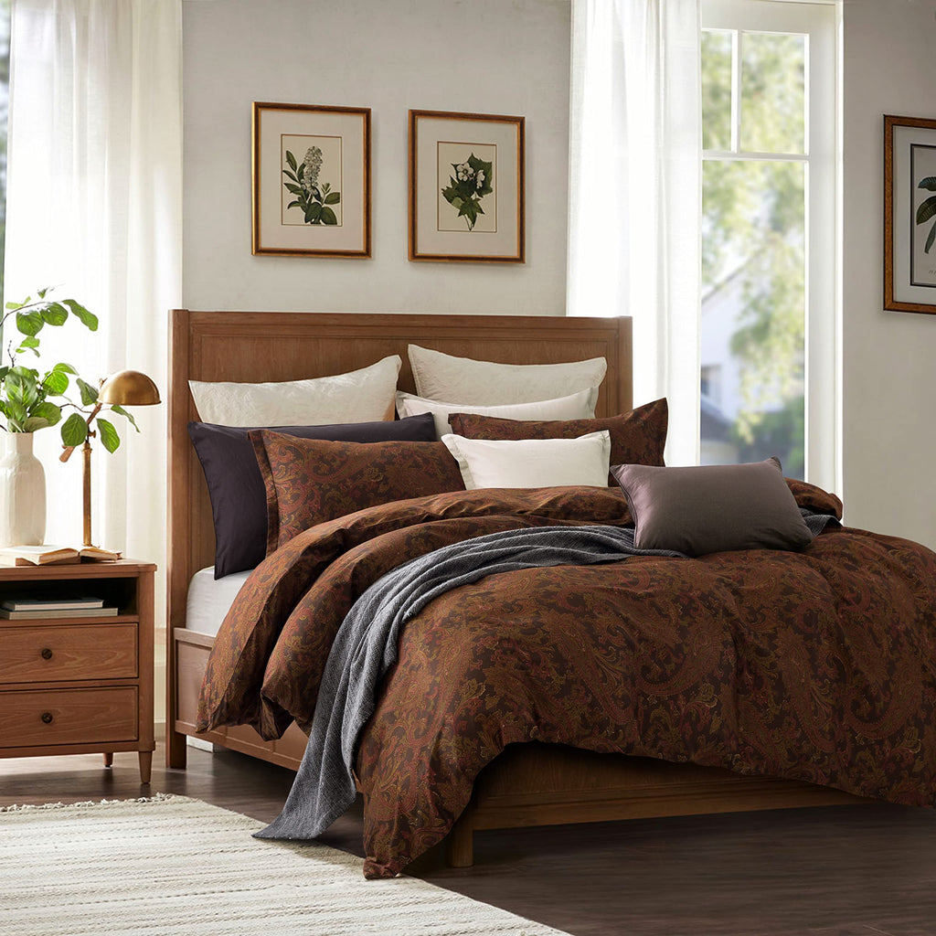 Classical Paisley Duvet Cover 3pc Set Bohemian Bedding Boteh Damask Medallion Egyptian Cotton Sateen Luxury